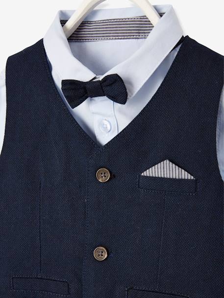 Conjunto de cerimónia: colete + camisa + laço papillon + calças, para menino AZUL ESCURO LISO 