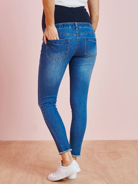 Jeans slim 7/8 com rasgões, para grávida Azul medio desbotado 