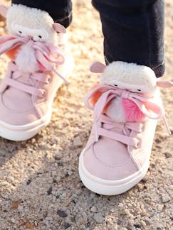 Sapatilhas de cano subido com 3 pompons, para bebé menina