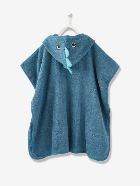 Poncho de banho para criança, Dinossauro AZUL MEDIO LISO COM MOTIVO 