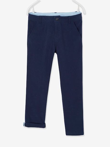 Calças chino em algodão/linho para menino azul+AZUL ESCURO LISO COM MOTIVO+BEGE CLARO LISO COM MOTIVO+verde-salva 