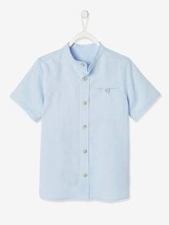 Dias Bonitos-Menino 2-14 anos-Camisa de mangas curtas com gola mao, em algodão/linho, para menino