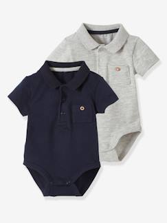 Bebé 0-36 meses-T-shirts-T-shirts-Lote de 2 bodies com gola polo e bolso, para recém-nascido