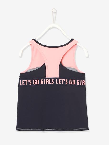 Camisola de cavas para desporto, efeito top, para menina CINZENTO ESCURO ESTAMPADO+CINZENTO ESCURO LISO 