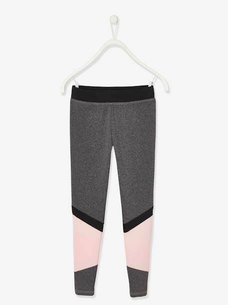 Conjunto para desporto em matéria técnica, top + leggings, para menina CINZENTO ESCURO MESCLADO 