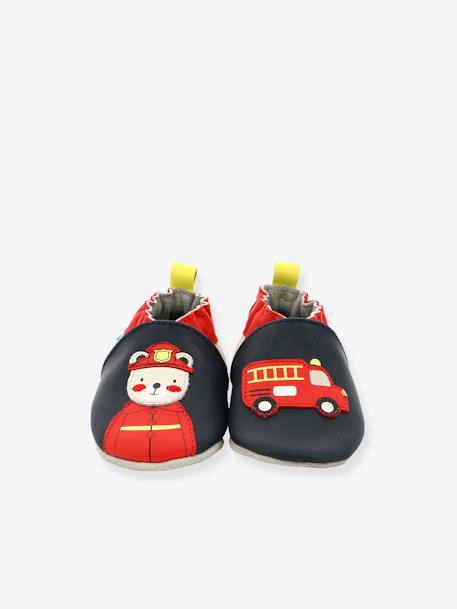 Botinhas Soft Soles Fireman Robeez© AZUL MEDIO LISO COM MOTIVO 