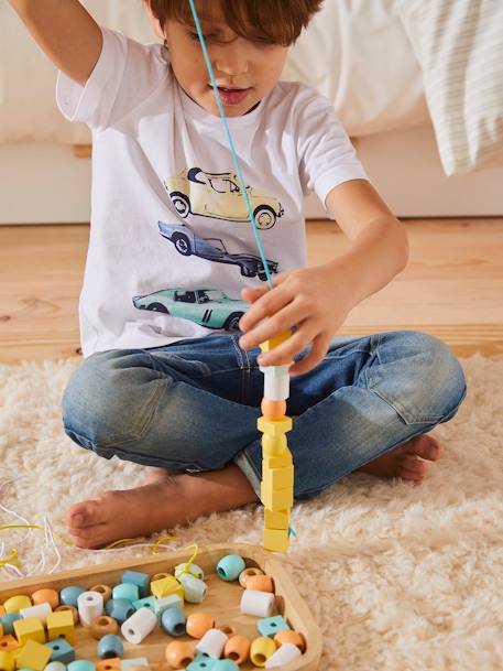 Balde com peças grossas Montessori, em madeira verde 