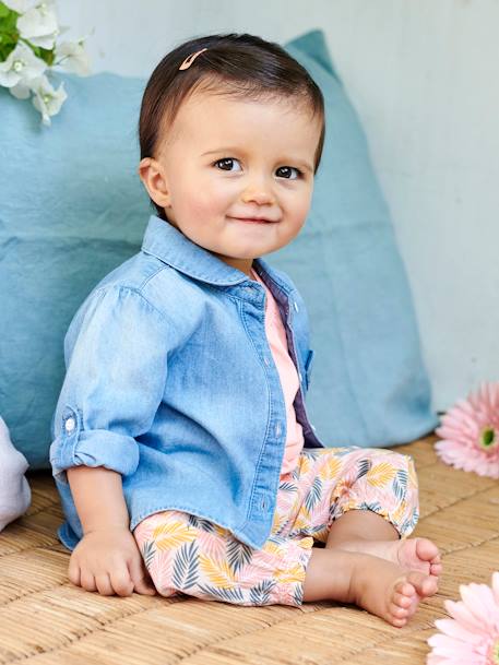 Camisa de ganga desbotada, personalizável, para bebé menina Azul claro desbotado 