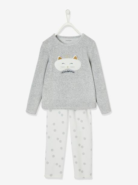 Pijama em veludo 'máscara de gato', para menina CINZENTO MEDIO LISO COM MOTIVO 