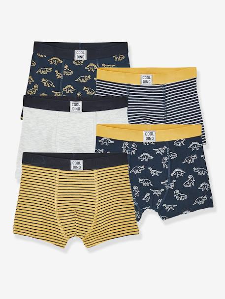 Lote de 5 boxers stretch Dino, para menino AZUL ESCURO ESTAMPADO 