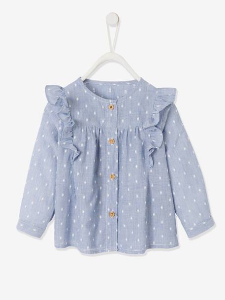 Blusa com folhos, para bebé menina AZUL ESCURO AS RISCAS 