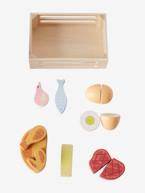 Caixa de alimentos, em madeira multicolor 