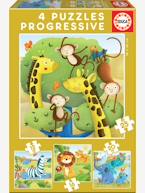 Lote de 4 puzzles progressivos, de 12 a 25 peças, Animais selvagens, da EDUCA AMARELO MEDIO LISO 