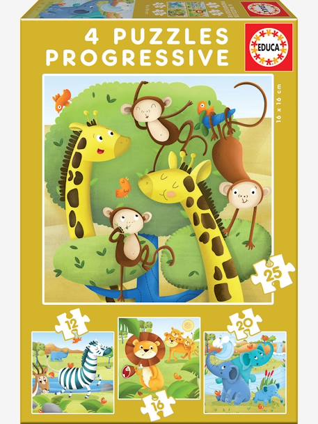 Lote de 4 puzzles progressivos, de 12 a 25 peças, Animais selvagens, da EDUCA AMARELO MEDIO LISO 