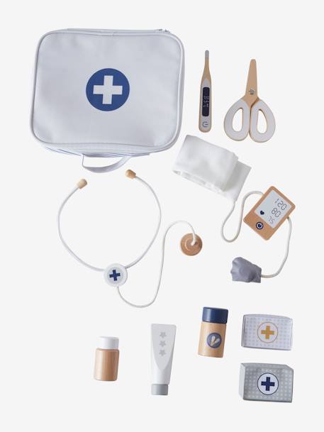 Conjunto de médico para boneca, em madeira branco 