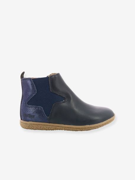 Botas para menina, Vermillon da KICKERS® AZUL ESCURO METALIZADO+BEGE MEDIO LISO COM MOTIVO+PRETO ESCURO LISO 