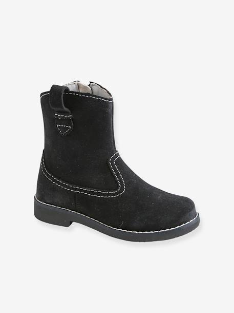 Botas com cano subido, em pele, para menina PRETO ESCURO LISO 