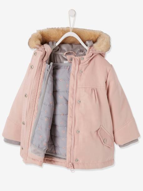 Parka 3 em 1, para bebé menina AZUL ESCURO LISO+ROSA CLARO LISO COM MOTIVO 