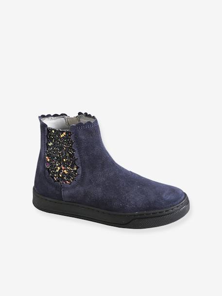 Botas com elástico e fecho, para menina AZUL ESCURO LISO+BEGE MEDIO ESTAMPADO 