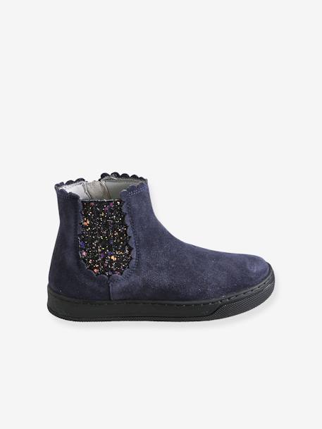 Botas com elástico e fecho, para menina AZUL ESCURO LISO+BEGE MEDIO ESTAMPADO 