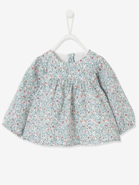 Conjunto blusa e jardineiras em bombazina, para bebé menina AZUL ESCURO LISO 