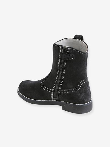 Botas com cano subido, em pele, para menina PRETO ESCURO LISO 