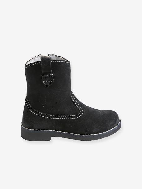 Botas com cano subido, em pele, para menina PRETO ESCURO LISO 