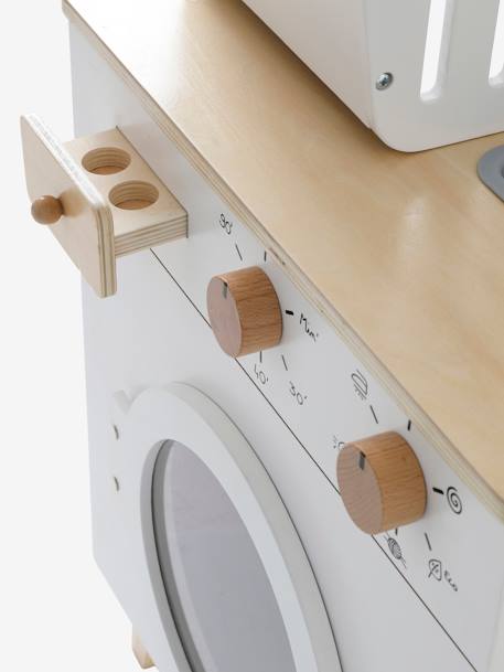 Máquina de lavar e de passar a ferro, em madeira branco 