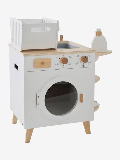 Máquina de lavar e de passar a ferro, em madeira branco 