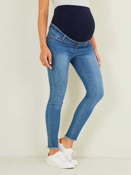 Jeans slim 7/8 com rasgões, para grávida Azul medio desbotado 