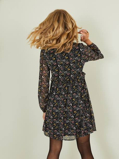 Vestido pré-mamã estampado, em crepe PRETO ESCURO ESTAMPADO 