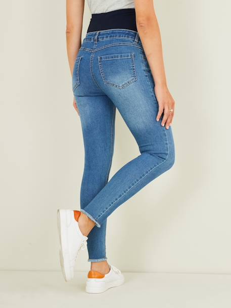 Jeans slim 7/8 com rasgões, para grávida Azul medio desbotado 