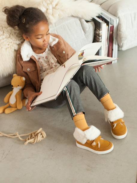 Botas transformáveis, em pele, com pelo, para menina CASTANHO CLARO LISO 