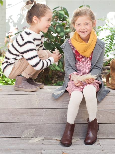 Botas com elástico e fecho, para menina AZUL ESCURO LISO+BEGE MEDIO ESTAMPADO 