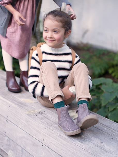 Botas com elástico e fecho, para menina AZUL ESCURO LISO+BEGE MEDIO ESTAMPADO 