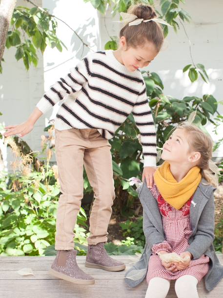 Botas com elástico e fecho, para menina AZUL ESCURO LISO+BEGE MEDIO ESTAMPADO 