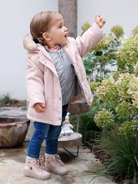 Parka 3 em 1, para bebé menina AZUL ESCURO LISO+ROSA CLARO LISO COM MOTIVO 