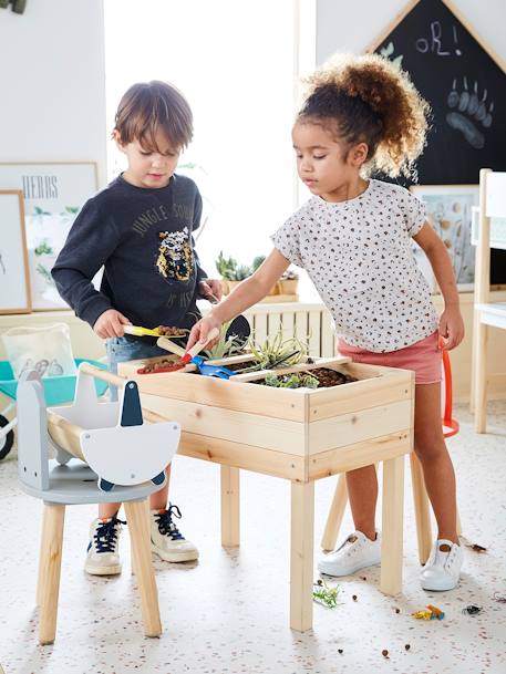 Horta quadrada Montessori, em madeira bege 