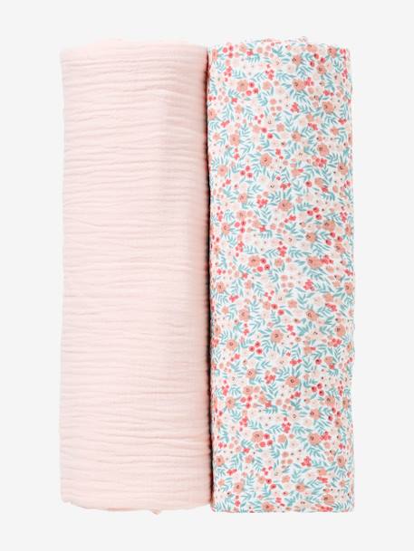 Lote de 2 fraldas Swaddle AZUL ESCURO ESTAMPADO+ROSA CLARO LISO 