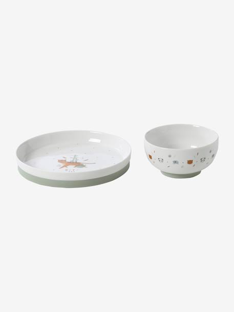 Conjunto de louça em cerâmica e silicone, Hanói BRANCO CLARO ESTAMPADO+VERDE CLARO LISO COM MOTIVO 