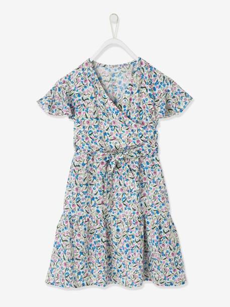 Vestido estampado efeito envelope, para menina BRANCO CLARO ESTAMPADO 