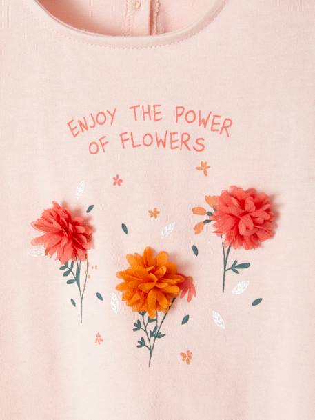 T-shirt com flores em relevo, para bebé cru+ROSA CLARO LISO COM MOTIVO 