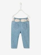 Jeans com cinto em tecido, para bebé AZUL MEDIO DESBOTADO 
