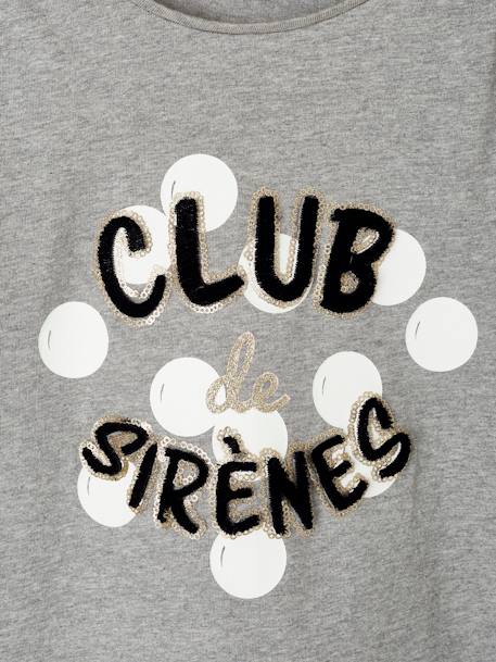 Camisola 'club des sirènes' com detalhes fantasia e mangas compridas, para menina CINZENTO CLARO LISO COM MOTIVO 