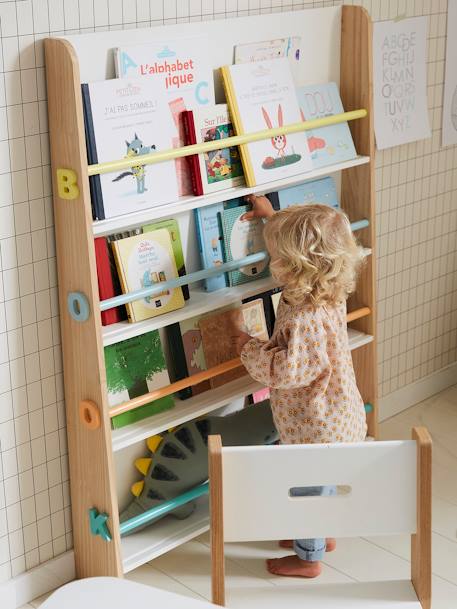 Estante de livros Montessori, Books BRANCO CLARO LISO COM MOTIVO 