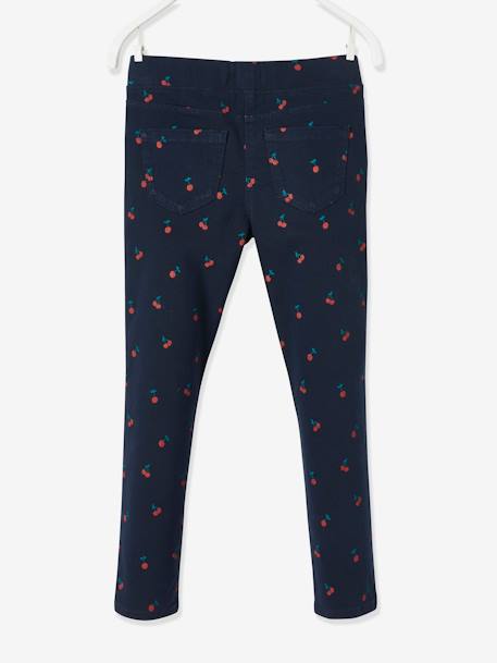 Treggings morfológicas com cerejas estampadas, para menina, medida das ancas Estreita AZUL ESCURO ESTAMPADO+ROSA CLARO ESTAMPADO 