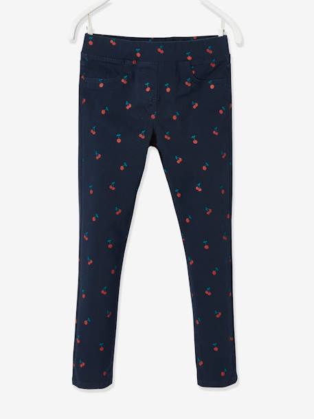 Treggings morfológicas com cerejas estampadas, para menina, medida das ancas Estreita AZUL ESCURO ESTAMPADO+ROSA CLARO ESTAMPADO 