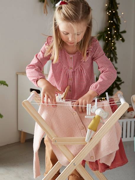 Estendal de roupa Montessori, em madeira branco 