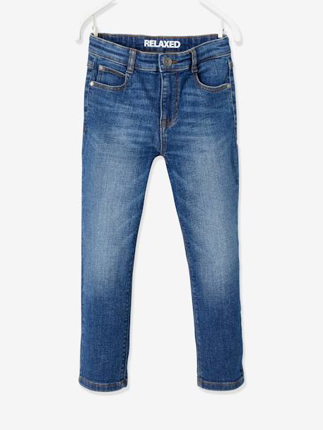 Jeans modelo loose com gancho descido, para menino AZUL ESCURO DESBOTADO+ganga cinzenta 