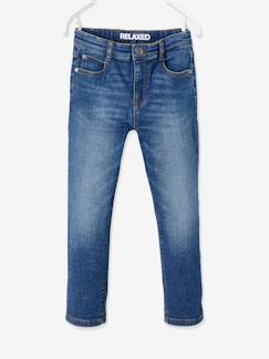 Denim-Jeans modelo loose com gancho descido, para menino